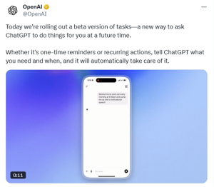 ChatGPT全新Tasks功能上线,自动查询股票与创作小说一键搞定